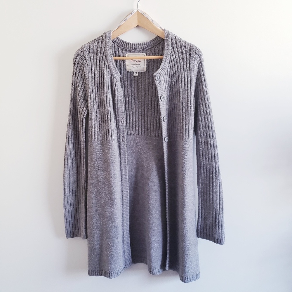 Energie Cardigan Sweater M Medium Gray Button Duster